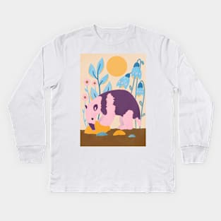 Ants the Anteater in a flower garden paper collage art Kids Long Sleeve T-Shirt